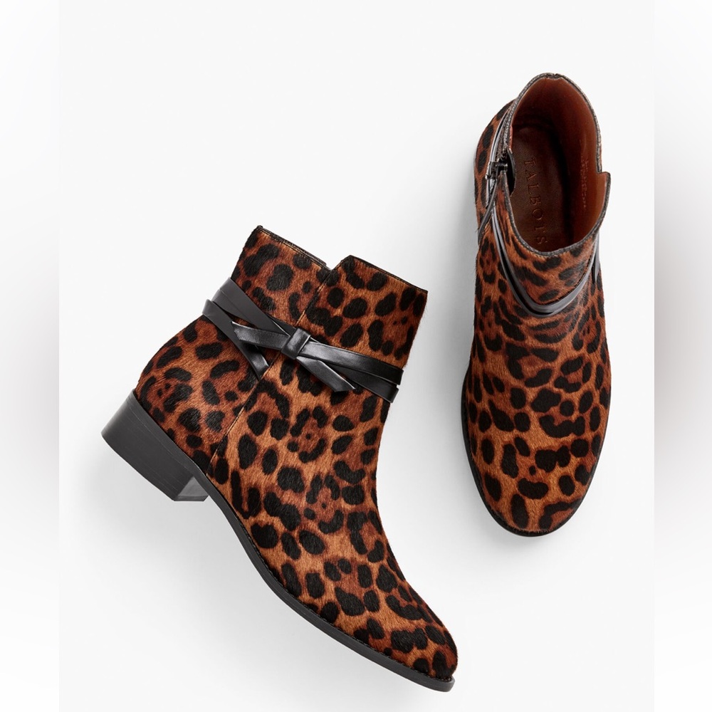 Talbots Tish Tie Calf Hair Leopard Ankle Boots PERFECT
